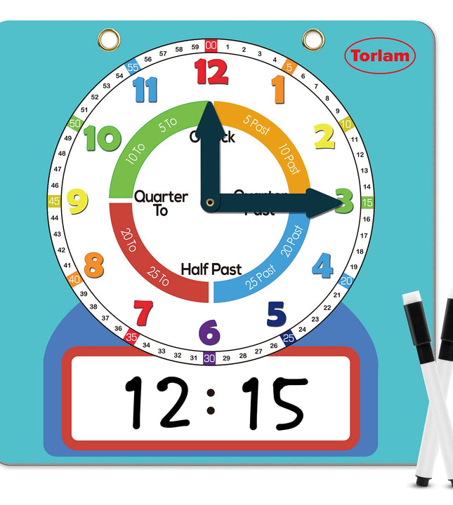 Magnetic Writable Dry Erase Learning Clock | Clock for Kids Learning to Tell Time | Large 12