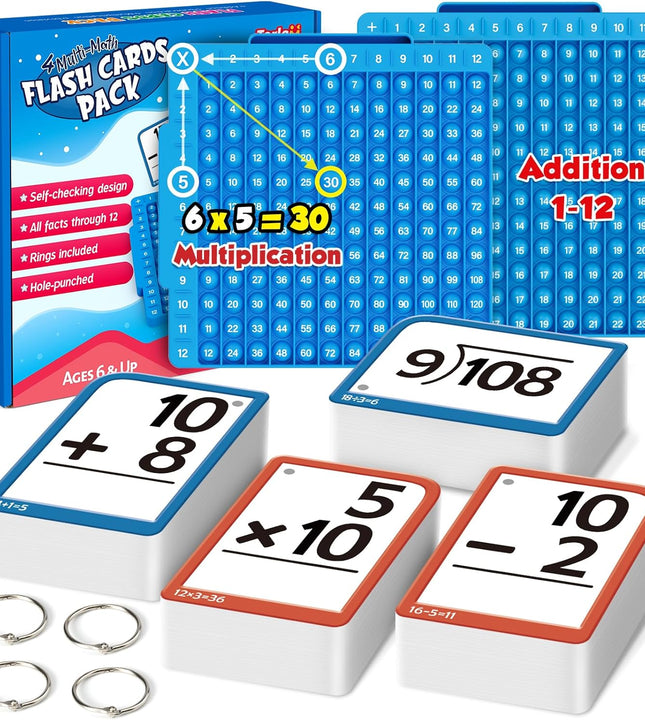 Torlam Math Flash Cards + Math Board, Multiplication Flash Card Times Table Chart, Math Manipulatives Division, Addition, Subtraction Math Games Toys for Kids, 1st, 2nd, 3rd, 4th, 5th, 6th Grade