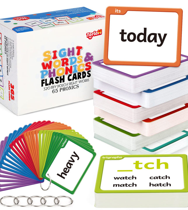 Torlam Sight Words & Phonics Flash Cards for Kids, Learn to Read Digraphs CVC Blends Long Vowel Sounds Spelling Reading Phonics Games, Site Words for Pre-k Kindergarten 1st 2nd 3rd Grade Homeschool