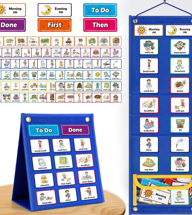 Torlam Visual Schedule for Kids Chore Chart, Morning Bedtime Routine Chart for Toddlers, Responsibility Daily Schedule Board Communication Cards Autism Learning Materials for Home School, 86 Cards